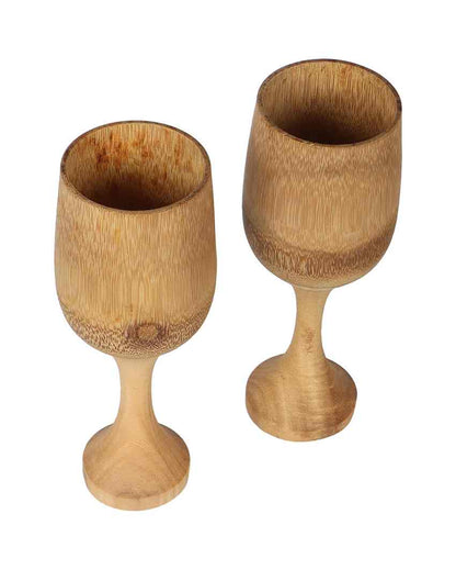 Elegant and Sturdy Bamboo Wine Glass | Beige | Set of 2 | 8 x 4 inches