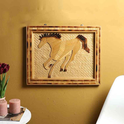 Artistic Decoration Bamboo Wall Hanging Horse Design| Beige | 22 x 17 inches