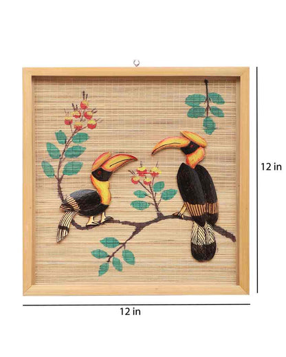 Unique and Beautiful Bamboo Wall Hanging Pair of Hornbill Birds | Beige| 12 x 12 inches