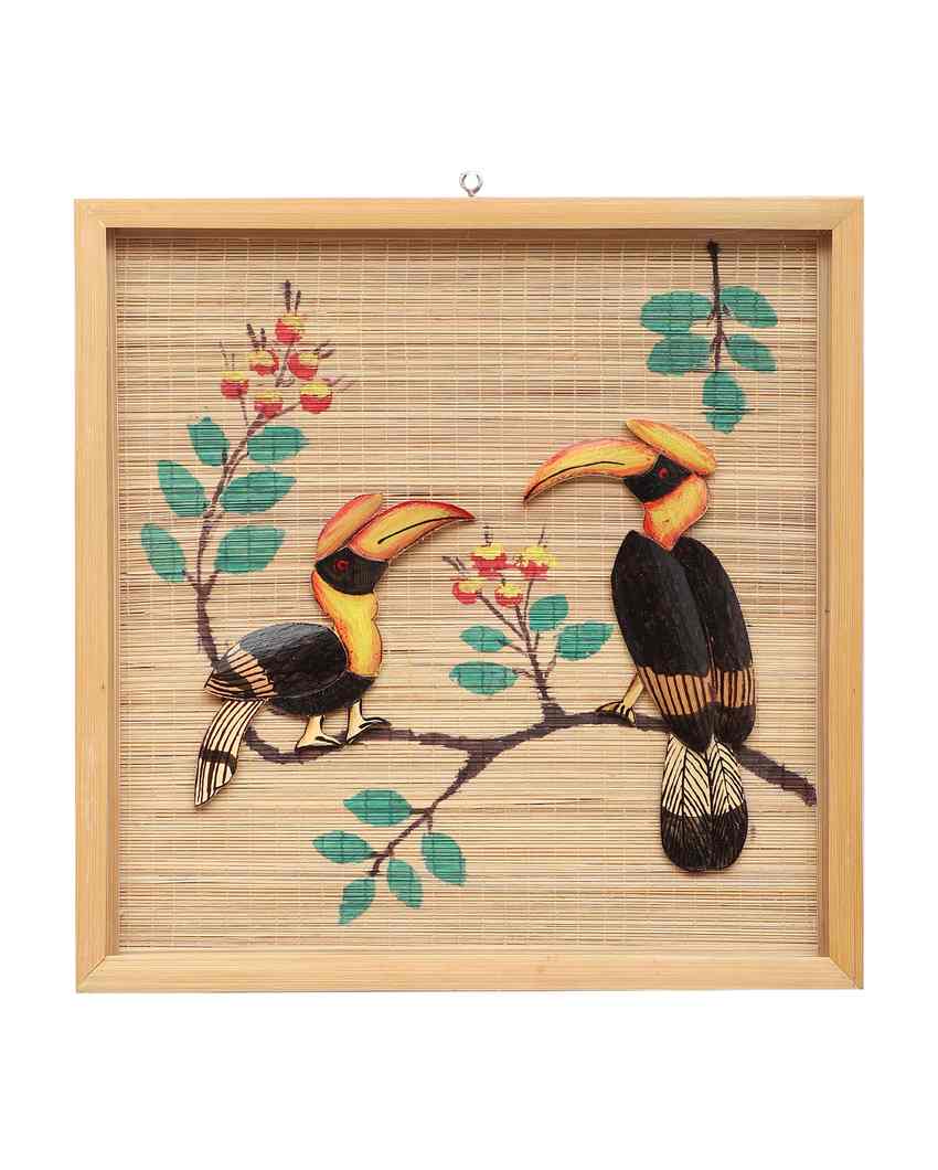 Unique and Beautiful Bamboo Wall Hanging Pair of Hornbill Birds | Beige| 12 x 12 inches