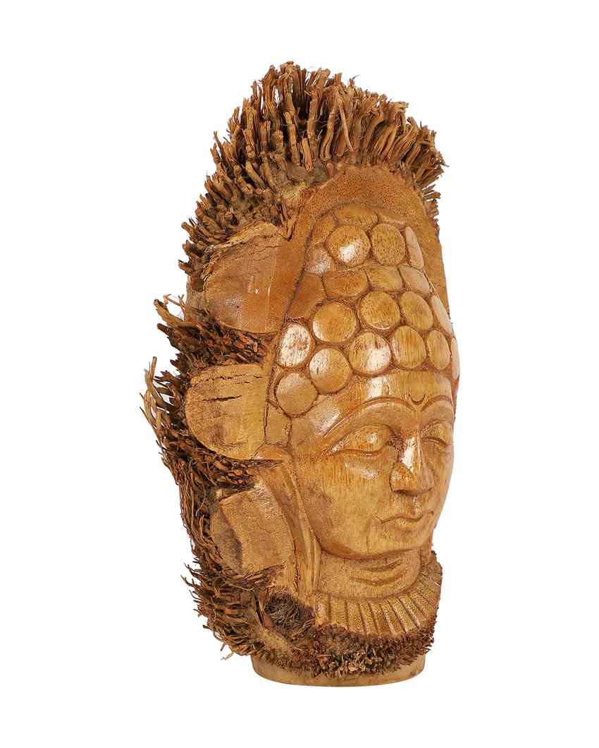 Spiritual Intricate Design Hand Carved Bamboo Buddha Idol | Beige