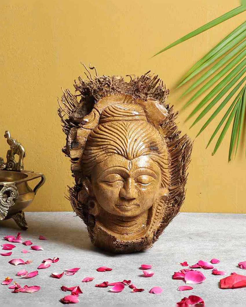 Devotional Art and Elegant Craft Hand Carved Bamboo Shiva Idol | Beige