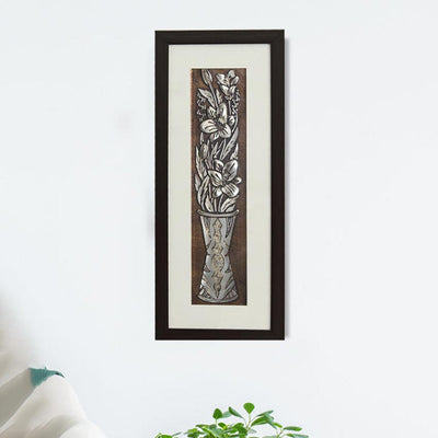 Premium Wild Flower Wall Painting With Brown Frame | 10 x 23 inches