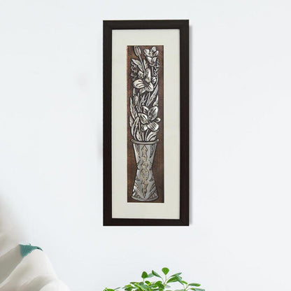 Premium Wild Flower Wall Painting With Brown Frame | 10 x 23 inches