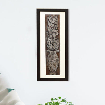 Modern Egyptian Flower Wall Painting With Brown Frame | 10 x 23 inches