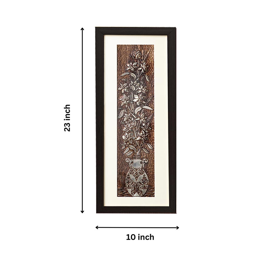 Classic Aesthetic Piece Elegant Flower Wall Painting With Brown Frame | 10 x 23 inches