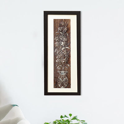 Classic Aesthetic Piece Elegant Flower Wall Painting With Brown Frame | 10 x 23 inches