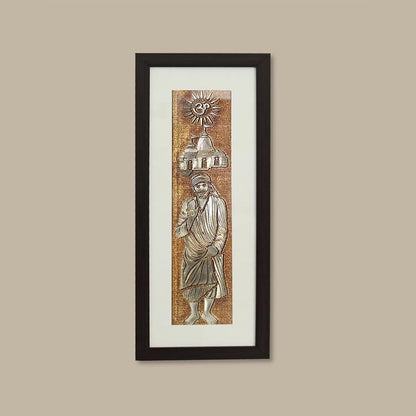 Sai Baba & Temple Wall Painting Perfect With Brown Frame | 10 x 23 inches