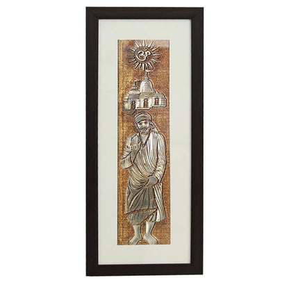 Sai Baba & Temple Wall Painting Perfect With Brown Frame | 10 x 23 inches