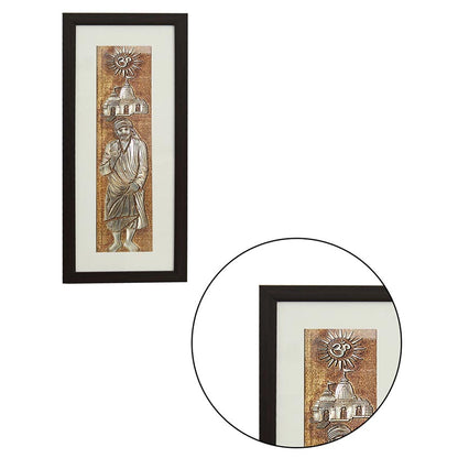 Sai Baba & Temple Wall Painting Perfect With Brown Frame | 10 x 23 inches