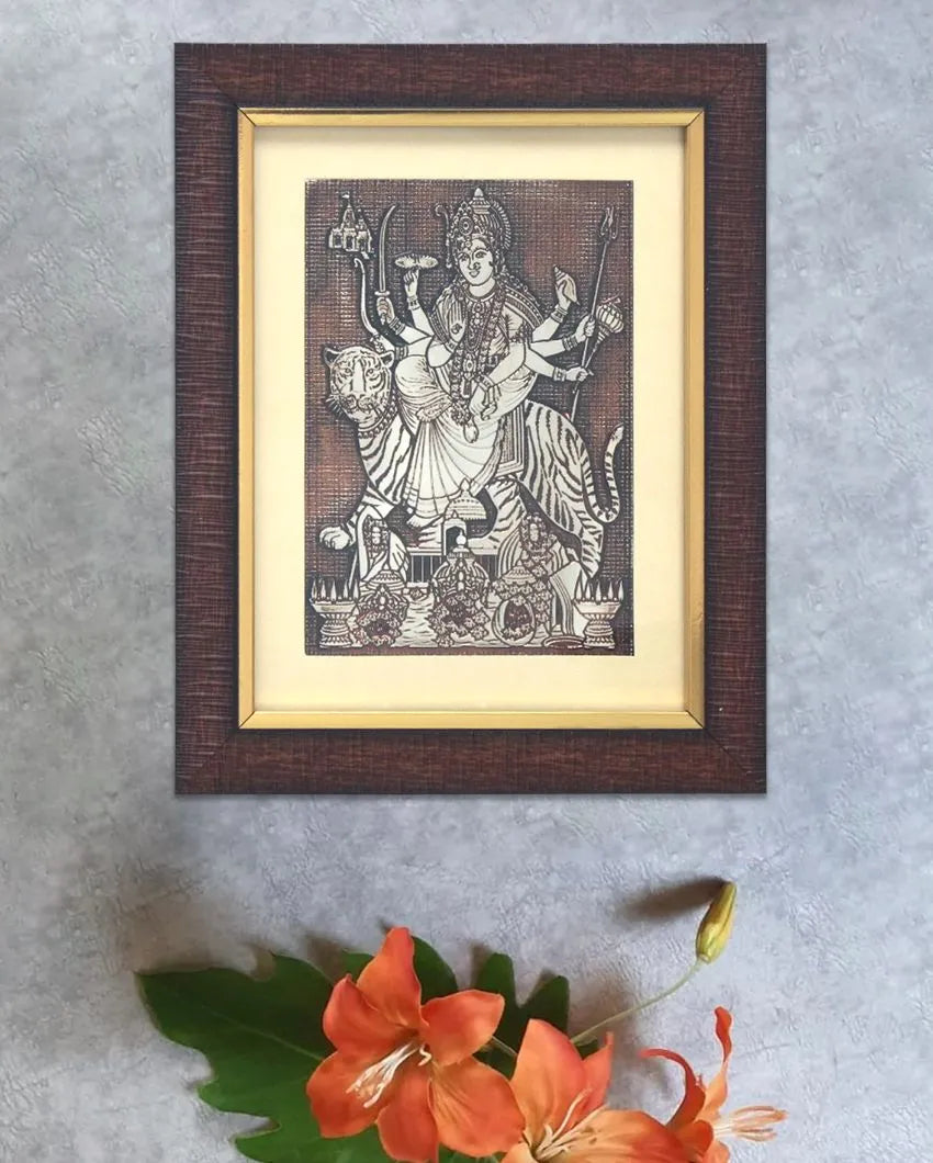 Sherawali Maa Bhavani Foil Embossed Wall Painting | 9 x 11 inches