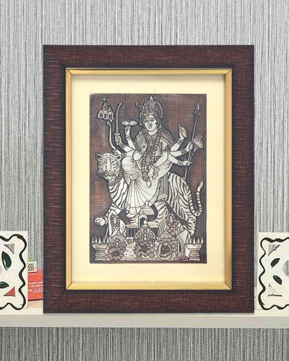 Sherawali Maa Bhavani Foil Embossed Wall Painting | 9 x 11 inches