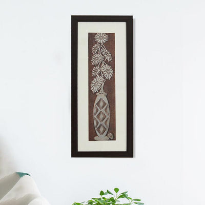 Beautiful Vintage Chrysanthemum Flower Wall Painting With Brown Frame | 10 x 23 inches