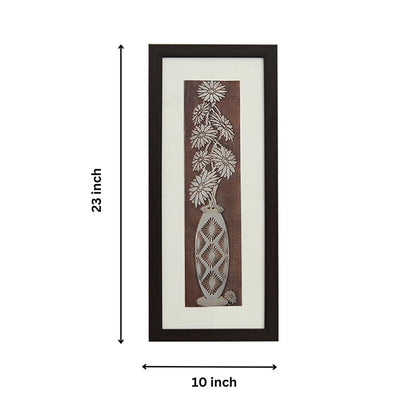 Beautiful Vintage Chrysanthemum Flower Wall Painting With Brown Frame | 10 x 23 inches