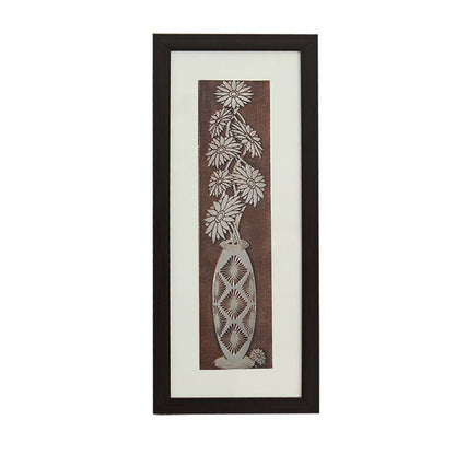 Beautiful Vintage Chrysanthemum Flower Wall Painting With Brown Frame | 10 x 23 inches