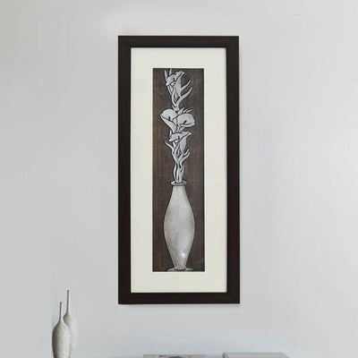 Classic Lily Bouquet Flower Wall Painting With Brown Frame | 10 x 23 inches