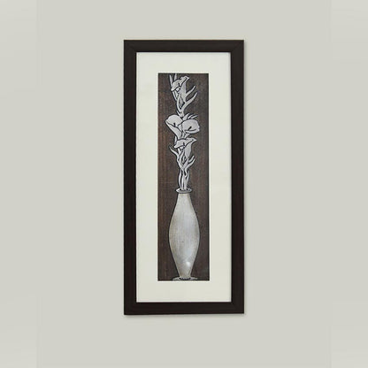 Classic Lily Bouquet Flower Wall Painting With Brown Frame | 10 x 23 inches