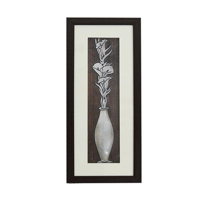Classic Lily Bouquet Flower Wall Painting With Brown Frame | 10 x 23 inches