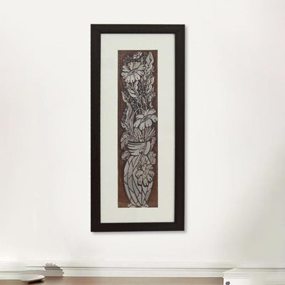 Designer Cosmos Flower Wall Painting With Brown Frame | 10 x 23 inches