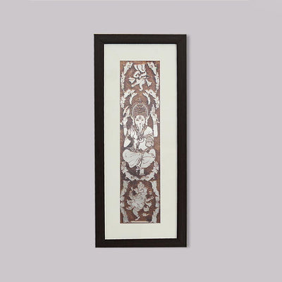 Divine Lord Ganesh Wall Painting With Brown Frame | 10 x 23 inches