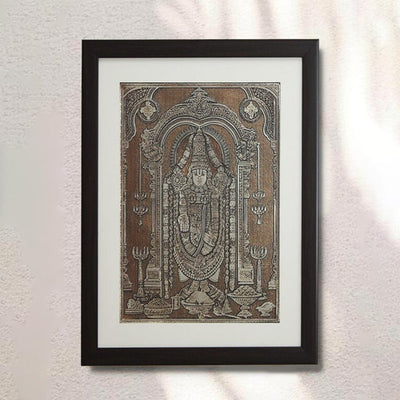Lord Venkateswara Tirupati Balaji Wall Painting With Brown Frame | 15 x 19 inches