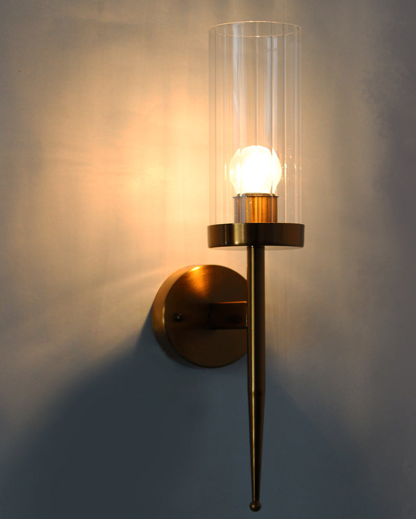 Minimalist & Chic Enhanced Clarity Ribbed Clear Glass with Gold Finish Sconce Wall Light | 6 x 17 inches