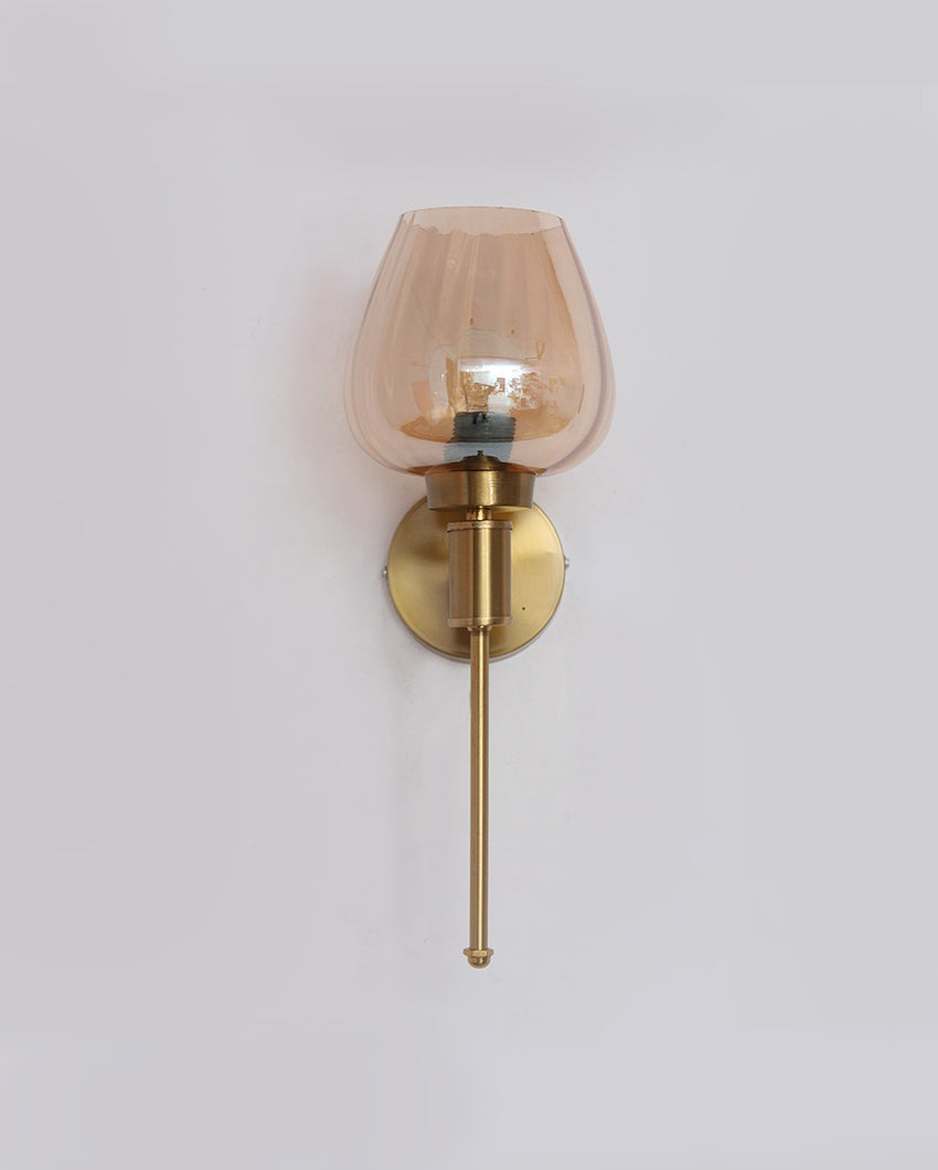 Vintage Gold Sconce with Amber Glass Metal Wall Light | 4 x 3 x 15 inches