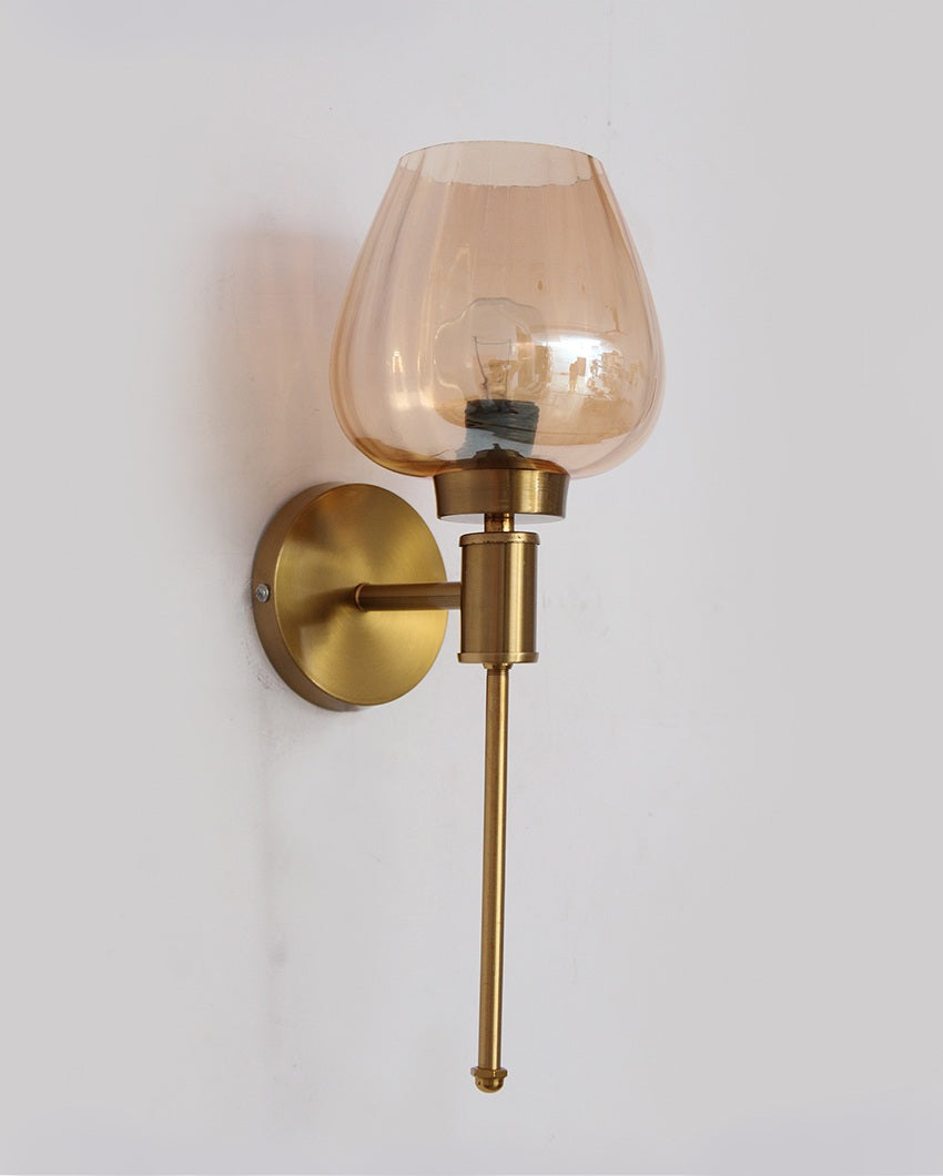 Vintage Gold Sconce with Amber Glass Metal Wall Light | 4 x 3 x 15 inches