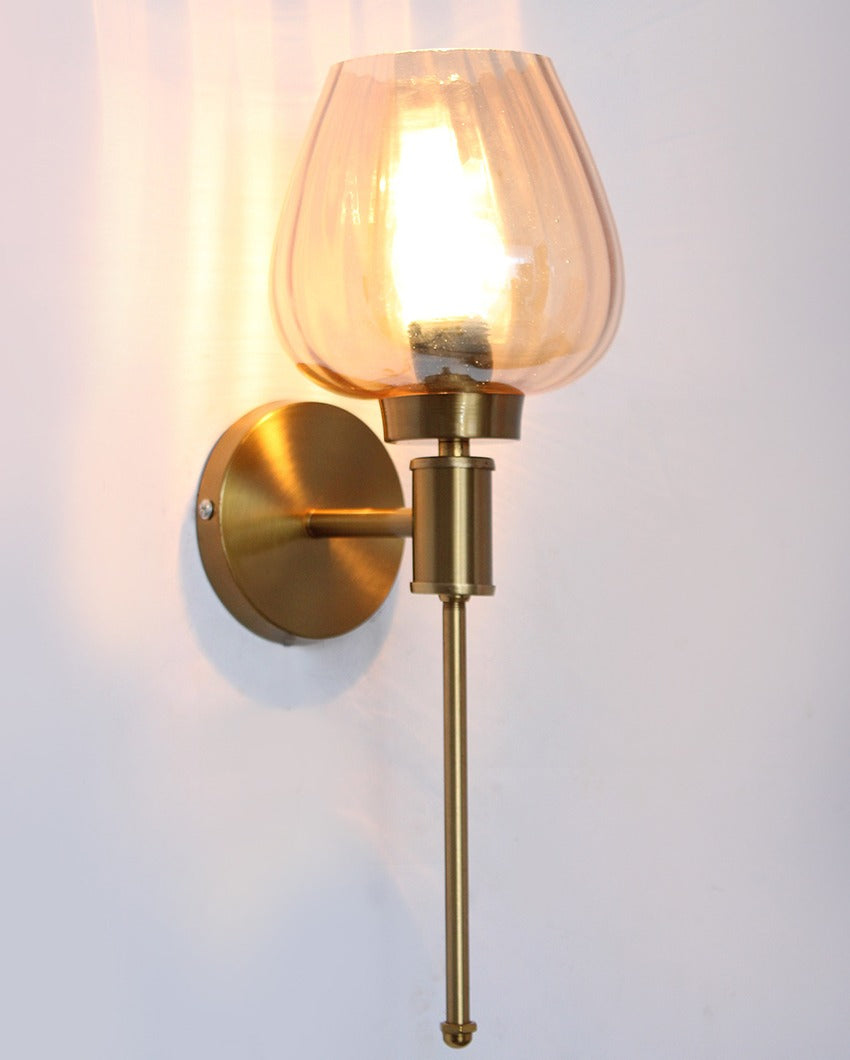 Vintage Gold Sconce with Amber Glass Metal Wall Light | 4 x 3 x 15 inches