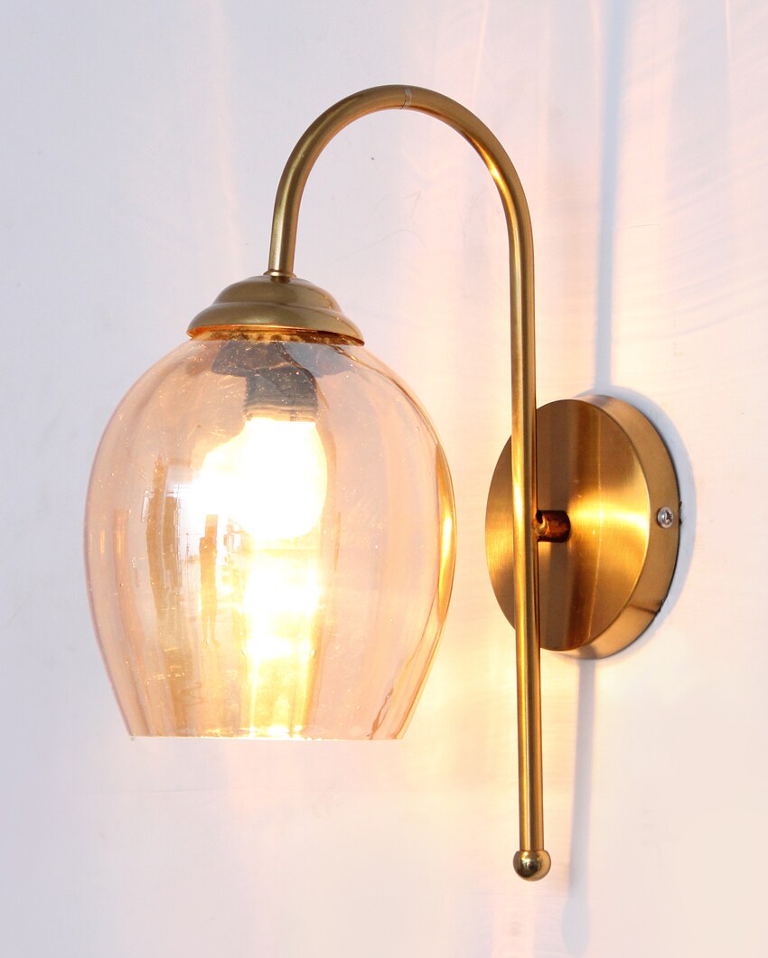 Antique Wall Light with Pearl Drop Amber Glass Metal Light | 9 x 4 x 12 inches