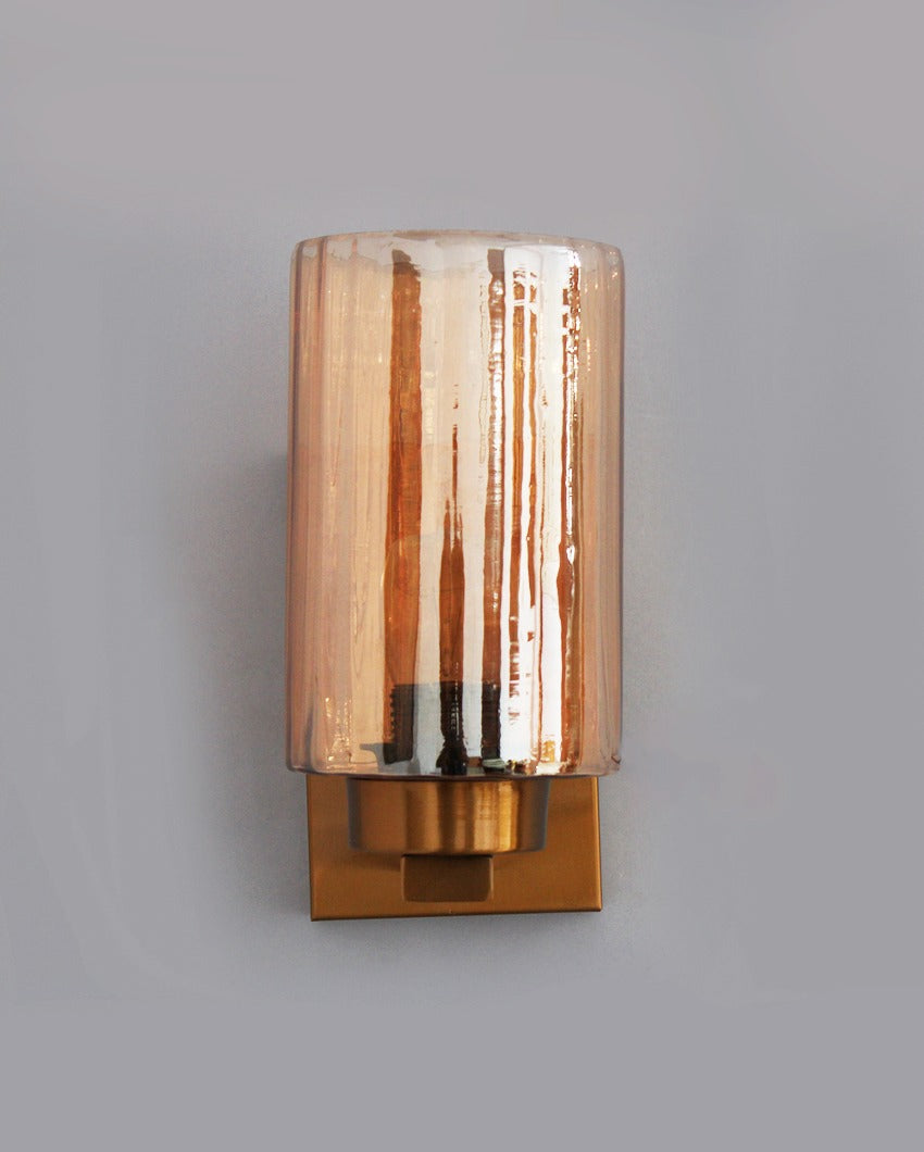 Modern Brass Sconce with Amber Glass Shade Metal Wall Light | 4 x 4 x 8 inches