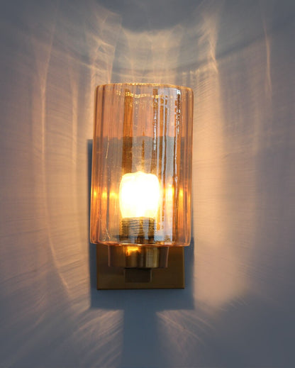 Modern Brass Sconce with Amber Glass Shade Metal Wall Light | 4 x 4 x 8 inches