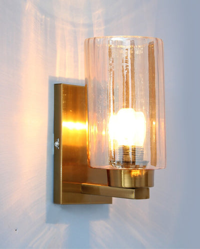 Modern Brass Sconce with Amber Glass Shade Metal Wall Light | 4 x 4 x 8 inches