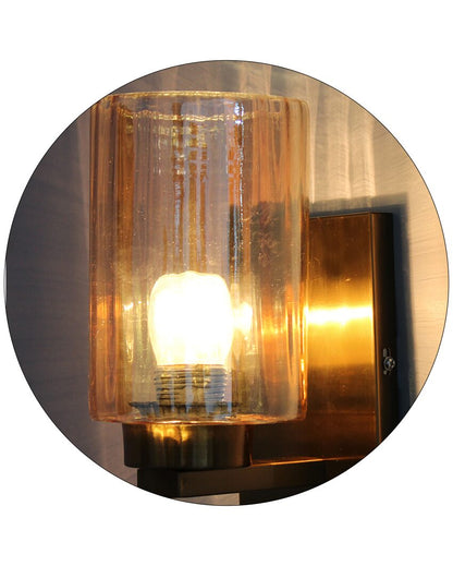 Modern Brass Sconce with Amber Glass Shade Metal Wall Light | 4 x 4 x 8 inches