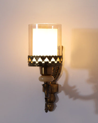 Antique Brass Sconce with Decorative Glass Shade Metal Wall Light | 4 x 4 x 12 inches