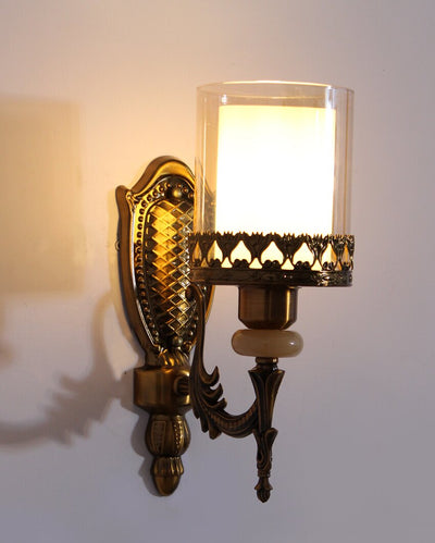 Antique Brass Sconce with Decorative Glass Shade Metal Wall Light | 4 x 4 x 12 inches