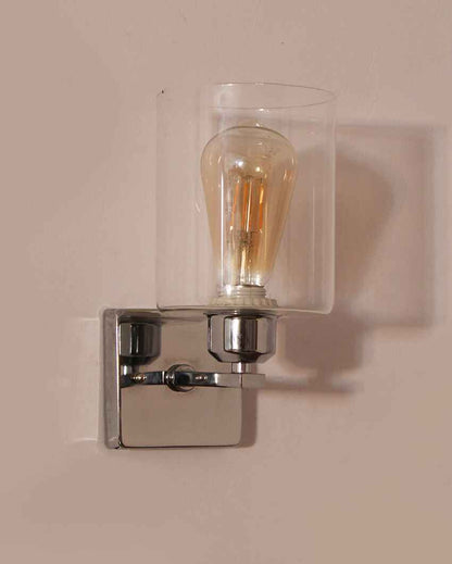 Chrome Finish Sconce with Clear Glass Metal Wall Light | 4 x 4 x 10 inches