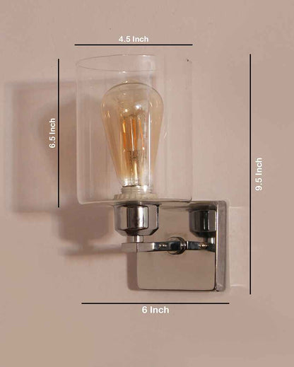 Chrome Finish Sconce with Clear Glass Metal Wall Light | 4 x 4 x 10 inches