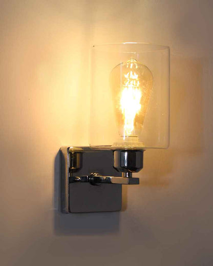 Chrome Finish Sconce with Clear Glass Metal Wall Light | 4 x 4 x 10 inches