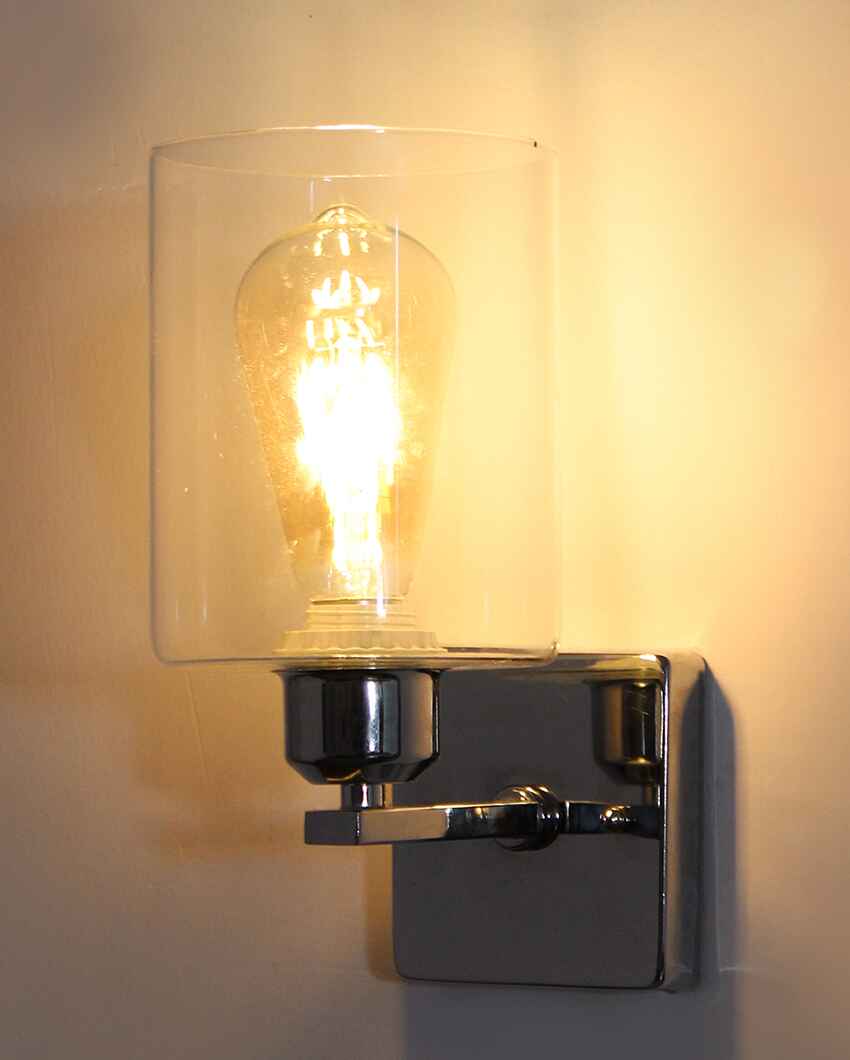 Chrome Finish Sconce with Clear Glass Metal Wall Light | 4 x 4 x 10 inches