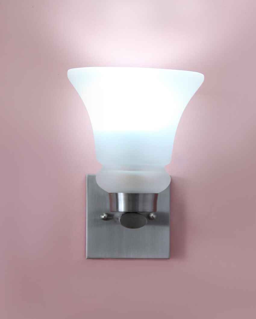 Classic Chrome Sconce with Frosted Glass Metal Wall Light | 4 x 4 x 9 inches