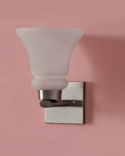 Classic Chrome Sconce with Frosted Glass Metal Wall Light | 4 x 4 x 9 inches