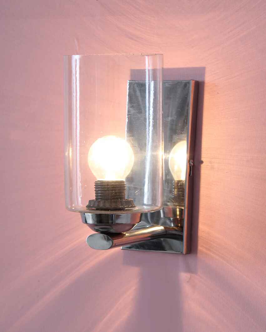 Fancy Chrome Light with Crystal Clear Glass Metal Wall Light | 4 x 4 x 7 inches