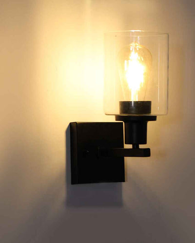 Matte Black Sconce with Clear Glass Metal Wall Light | 4 x 4 x 10 inches