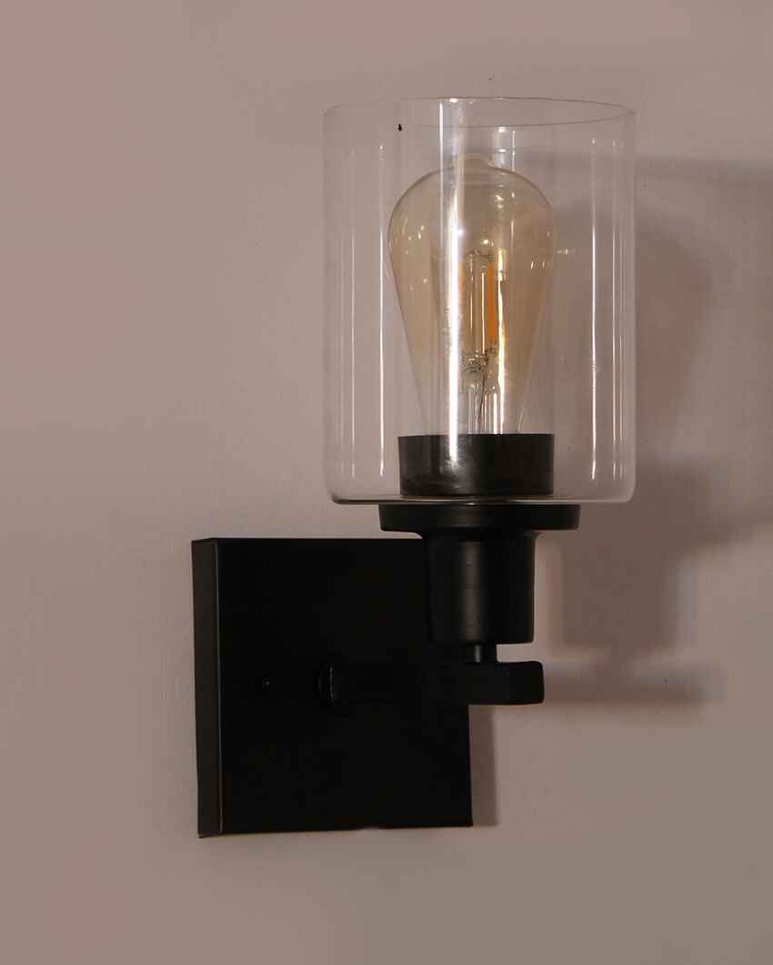 Matte Black Sconce with Clear Glass Metal Wall Light | 4 x 4 x 10 inches