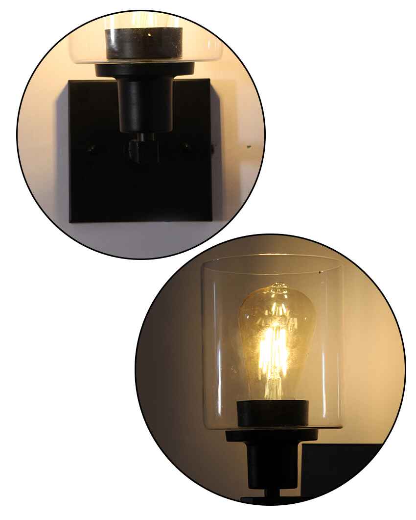 Matte Black Sconce with Clear Glass Metal Wall Light | 4 x 4 x 10 inches