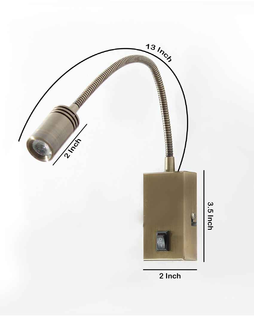 Brass LED Reading Spotlight Wall Mount Metal Light | 12 x 2 x 3 inches