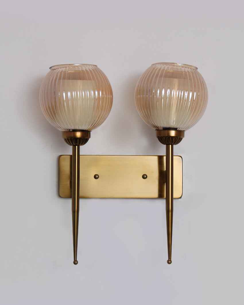 Antique Double Arm Wall Light with Ribbed Glass Metal Light | 4 x 4 x 16 inches