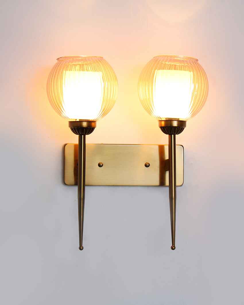 Antique Double Arm Wall Light with Ribbed Glass Metal Light | 4 x 4 x 16 inches