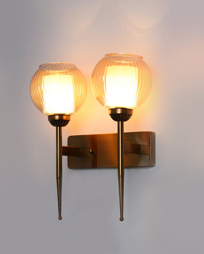 Antique Double Arm Wall Light with Ribbed Glass Metal Light | 4 x 4 x 16 inches